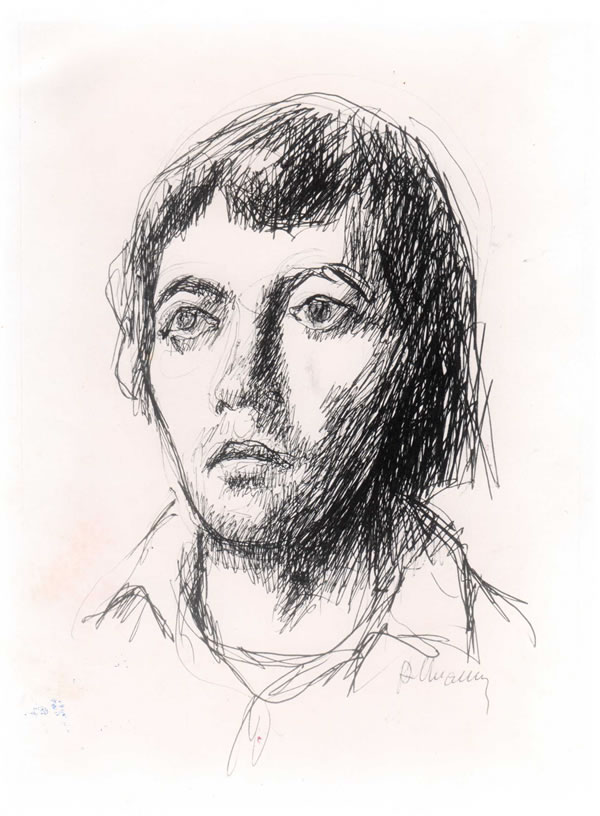 Ritratto di Francesco Verio, fine anni ’70, disegno a penna su carta, Napoli, collezione privata